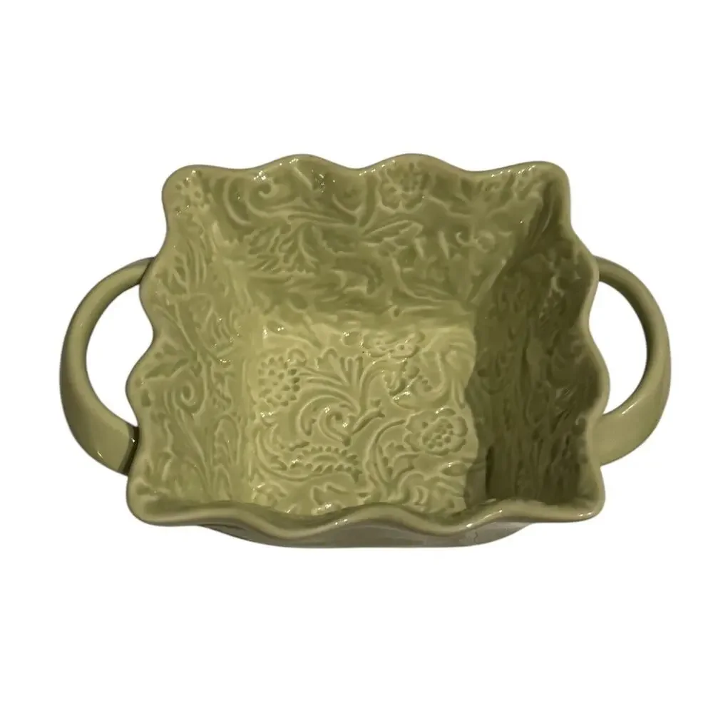 Candy Dish With Handles Textured Ceramic Green Kitchen Entertaining Dinner Party